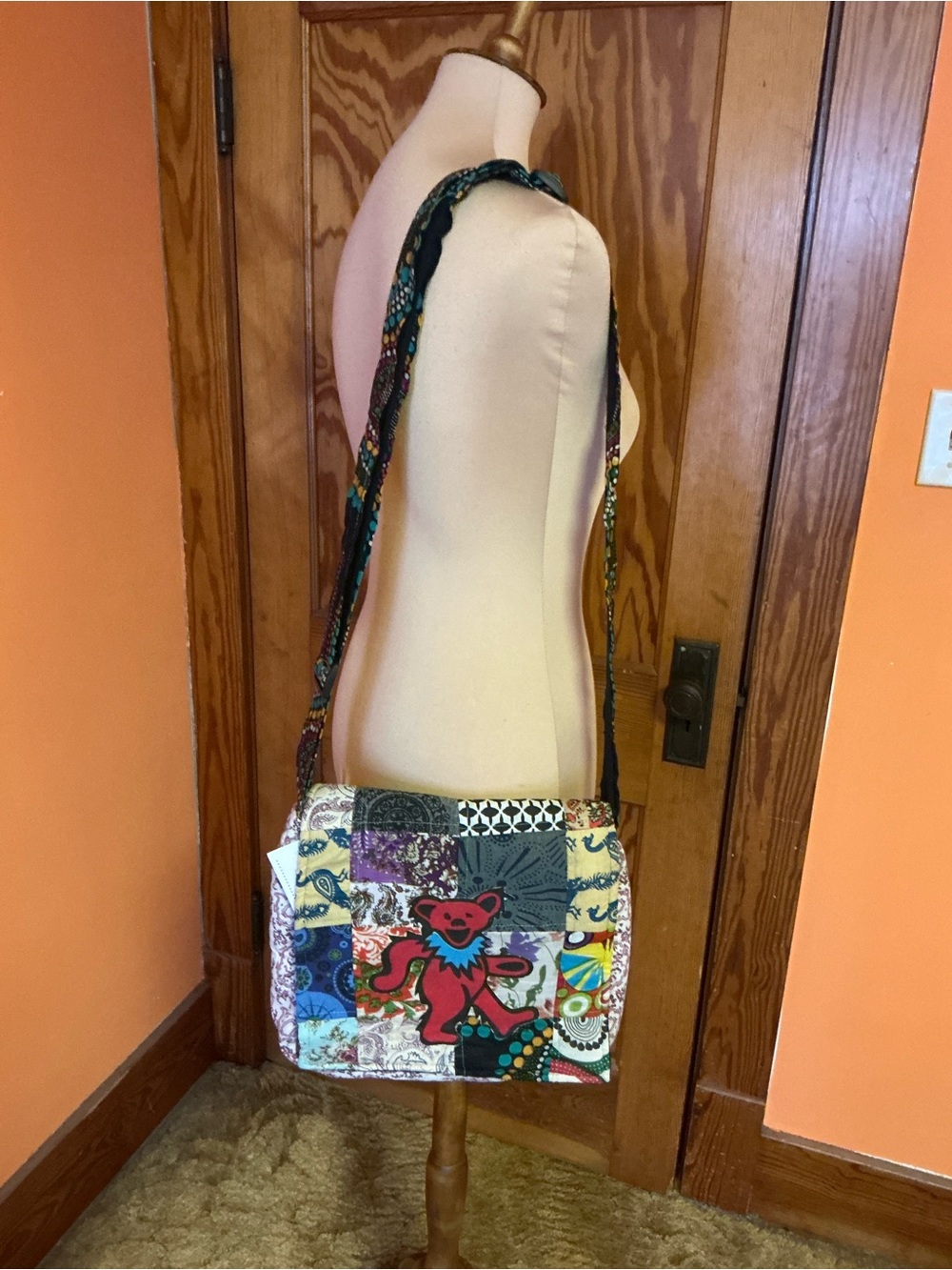 Grateful Dead Dancing Bear Patchwork Crossbody Bag Hippie Festival Boho Tote - Picture 3 of 12